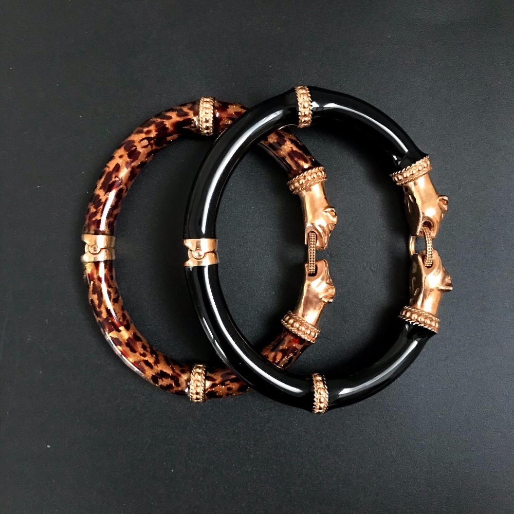 Panther Head Enamel Hinged Bangles